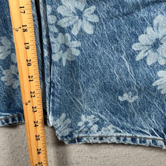 Free People We The Free Floral Barrel Leg Jean Blue High Rise Size 32 Distressed - Picture 6 of 13